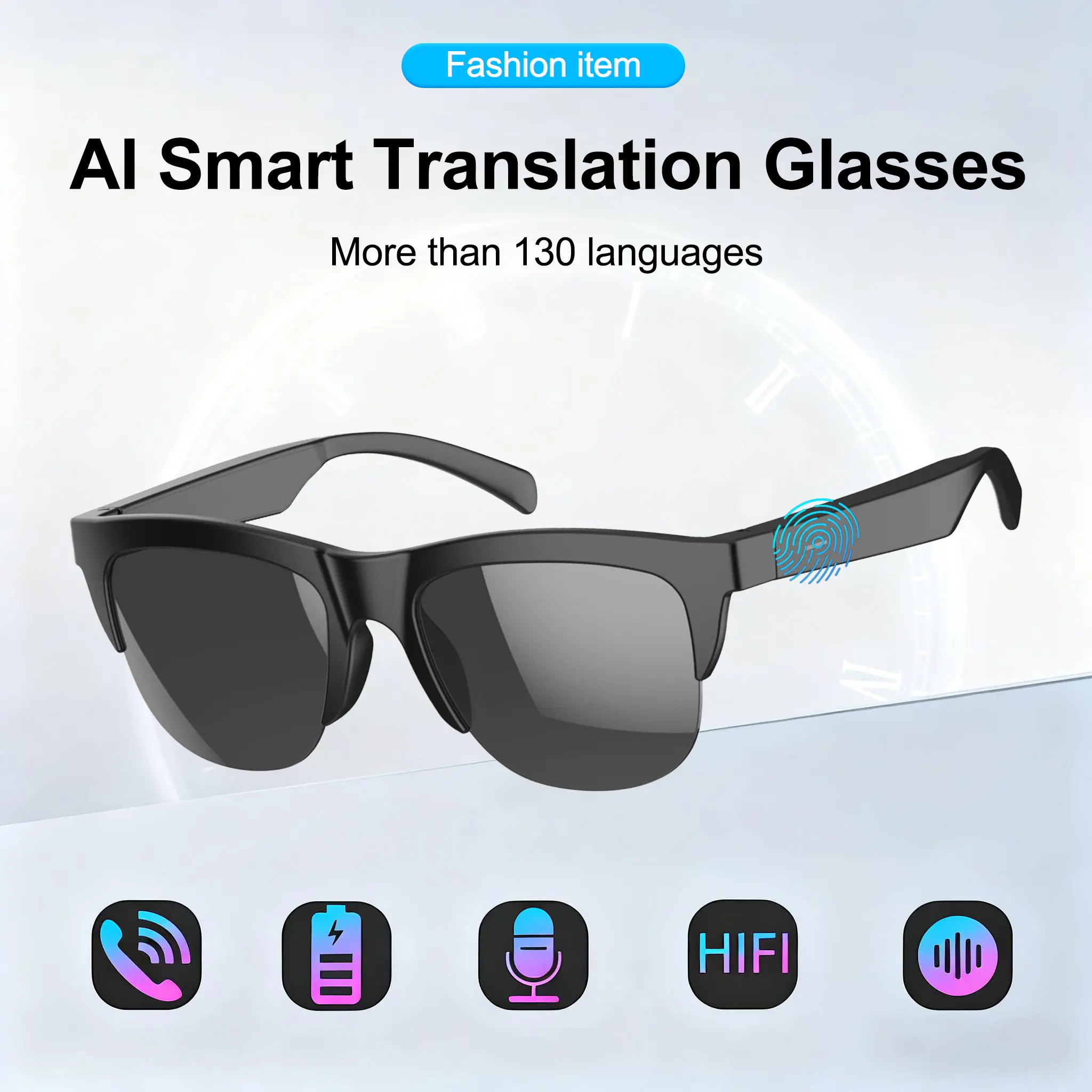 Portable Wearable AI Smart Glasses - 130+ Language Translation, Bluetooth Audio, Voice Control, Music, Calls & Travel Assistant (Party Hats, Masks & Accessories Category)