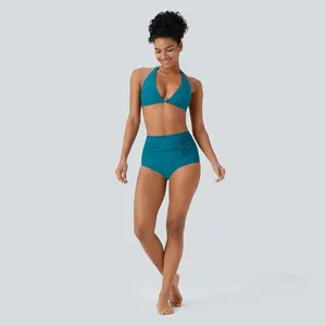 Halara Backless Crisscross Triangle Bikini Top / Socinched High Waisted Tummy Control Ruched Bikini Bottom Swimsuit