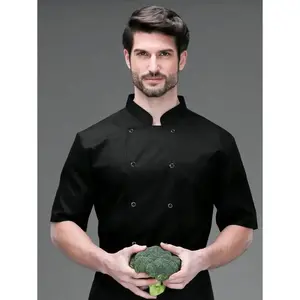 ( Five-star review)1pc Chef Coat, Unisex Stand Collar Double-Breasted Short Sleeve Breathable Lightweight Comfortable Chef Jacket
