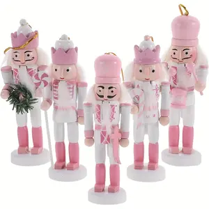 [5 Pcs Macaron Pink Nutcracker] 5 Pcs/Set Of 5.12 Inch Macaron Pink White Candy Nutcracker Set, Gift Pendant Decoration Ornaments Christmas Home Candyland Theme Multicolor