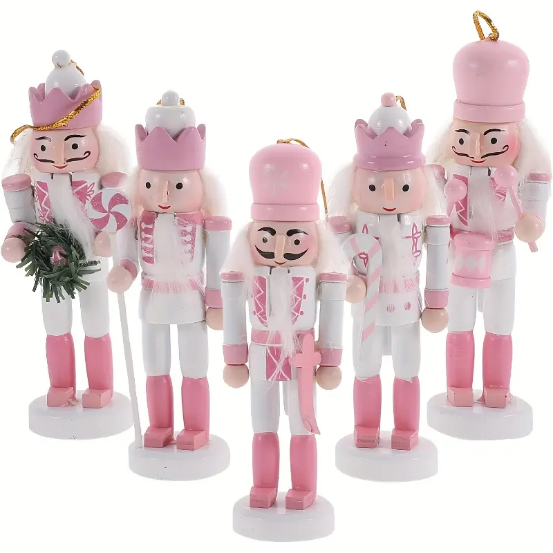5-Piece Macaron Pink & White Candy Nutcracker Set (5.12 in), Candyland Theme Home Decor, Christmas Gift Pendant Ornaments