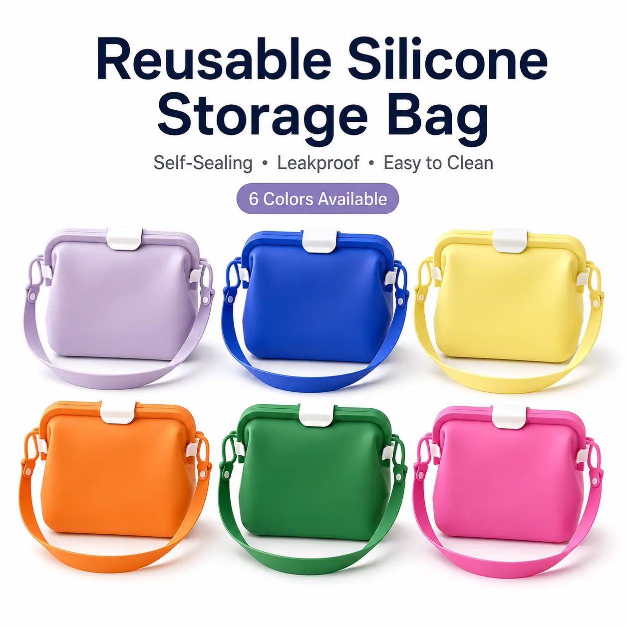 Waterproof Reusable Silicone Food Storage Bag with Handle, Self-Sealing Portable Snack Bag for Kitchen, Travel, Picnic, Drinks, Fruits & Daily Storage