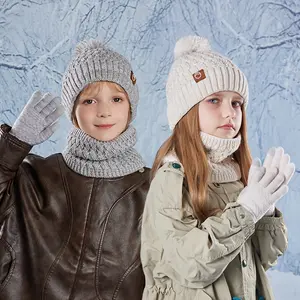 Suitable Young People Winter 3-Piece Set Unisex Knitted Hat Gloves and Scarf with Extra Wool Suitable Outdoor Activities Fashionable and Warm1011