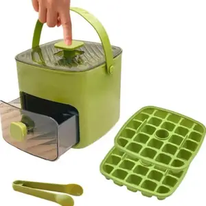 Press-type Ice Bucket Set, 1 Set 48-grid Ice Cube Tray with Lid & Storage Box & Ice Tongs, Ice Molds, Bar Utensils for Whiskey, Cocktail, Coffee & DIY