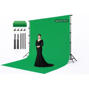 10x10ft Backdrop Green Screen with Stand Kit, 7.5 X 10ft with Carrying Bag And 4 Clamps for Photoshoot Portraits Party Video Recording