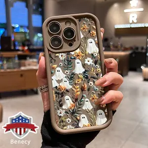 Halloween Spooky Garden Pattern Case for 17 Pro Max 16 16e 15 14 Plus 13 12 11 Air XR X XS Soft TPU Bumper Drop Protection Rugged Durable Back Cover for Girl