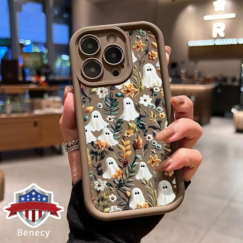 Halloween Spooky Garden Pattern iPhone Case, High-Quality TPU Bumper Back Cover, Drop-Proof Protection for iPhone 17 Pro Max,16,16e,15,14 Plus,13,12,11,Air,XR,X,XS, Fits iOS Cellphones for Girls