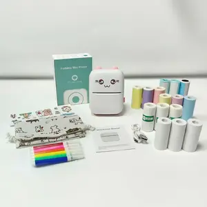 C9 Mini Portable Thermal Printer Set, Inkless Label Printer, Including 1 Set Mini Printer & 15 Printing Paper & 6 Colored Pen & Pouch & Random Stickers, Office Supplies