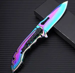 TikTok Viral Rainbow Titanium Folding Pocket Knife | 9cm Sharp Blade | 21cm Full Length | Lightweight 161g | EDC Camping/Hiking Outdoor Utility Tool | Portable Durable Everyday Carry Essential!