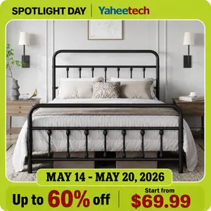 【Heavy Duty】Yaheetech Metal Bed Frame with High Headboard and Footboard, Twin/Full/Queen/King Sizes, Vintage Industrial Style, Under Bed Storage