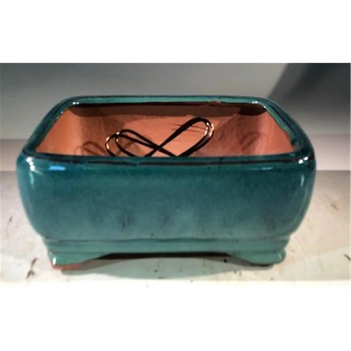 212 MAIN Bonsai Boy Ceramic Bonsai Pot - Ceramic, Blue & Green, Rectangular, Pre-Wired, Root Anchor, Anchor Roots, Heavy-Duty Drainage Hole Covers