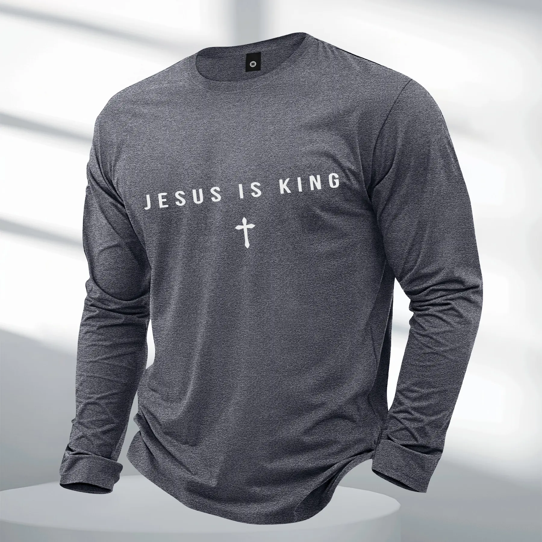 Men's Long-Sleeve Round Neck Tshirt - 2026 Stylish Casual American Streetwear Menswear, Jesus Letter Print Christian Top, All-Season Outdoor Activities Wear, Ideal Boyfriend Gift, Long Sleeves, Christian Clothing, Jesus T Shirts, Sports, Longsleeves, T-Sh