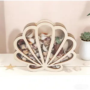 Seashell Display Box with Acrylic Panel, Seashell Holder Display Case for Small Shells, Wooden Shadow Box for Mini Starfish Storage Collection Case, Beach Home Decor Ocean Themed Gifts