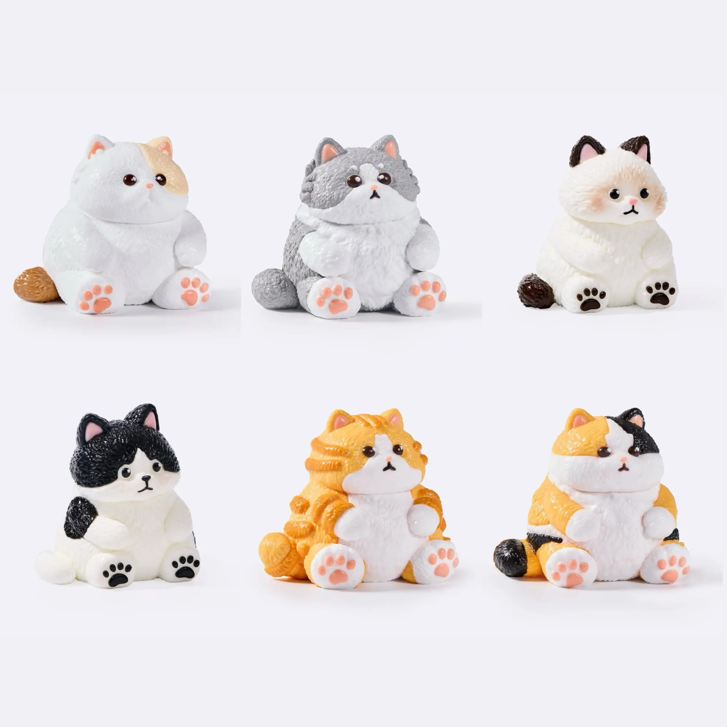 TABASQUISHY 6-Style Chubby Cat Squishy Set, Kawaii Kitten Stress Relief Fidget Toy, Soft Sensory Item, Desk Decor Collectible Gift for Cat Lovers