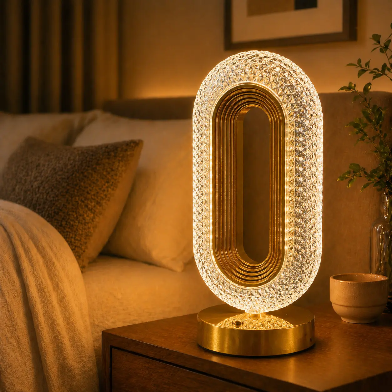 Portable Cordless Crystal Bedside Table Lamp - Gold Finish, USB Rechargeable, 3-Color Touch Dimmable LED, Boujee Home Accessories, Lights for Bedroom, Living Room Decorations, Room & House Decor, Led Atmosphere Lights, Indoor Wireless Lamp