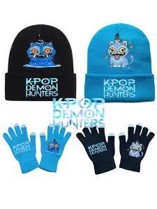 New Kpop Demonhunters girl group printed knitted cap fleece cap warm knitted cap and gloves, same style for both men and women knitted winter hat "Kpop Demonhunters"
