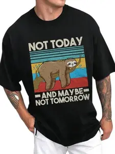 Men's Loose Fit Colorful Sloth Pattern Short Sleeve T-Shirt, Casual Top, Geometric Design, All Seasons, Perfect for Daily Wear