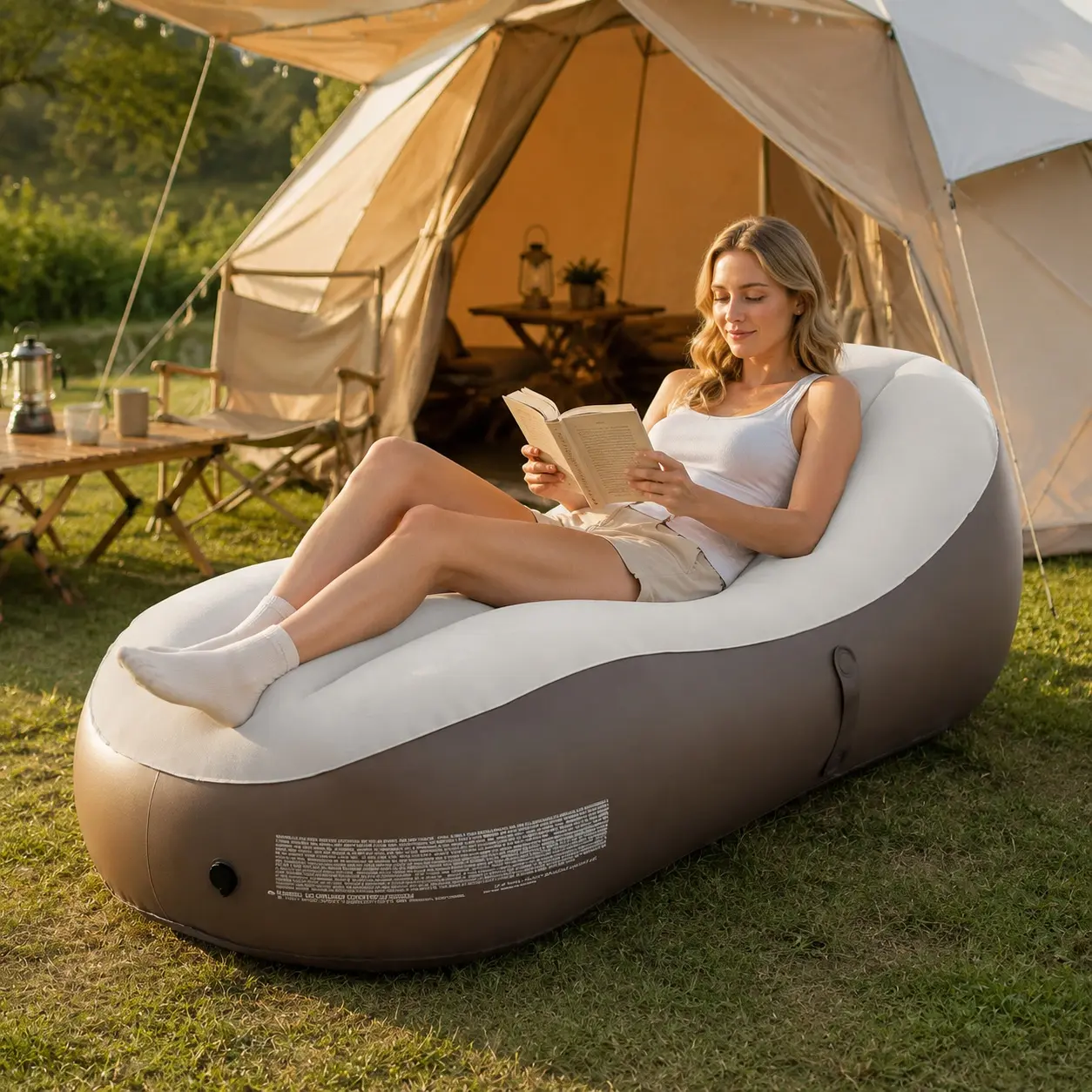 Inflatable Lounge Chair Sofa for Adults & Kids, Portable Air Couch with Comfortable Backrest, Indoor Outdoor Relaxing Lounger for Camping, Living Room, Bedroom, Patio, Family Reading & Leisure Use