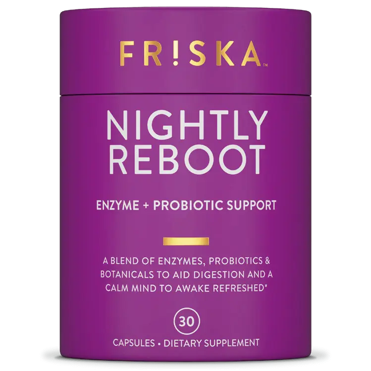 FRISKA Nightly Reboot Supplement for Optimum Health and Fitness (Digestive Enzymes, Probiotics & 3mg of Melatonin)
