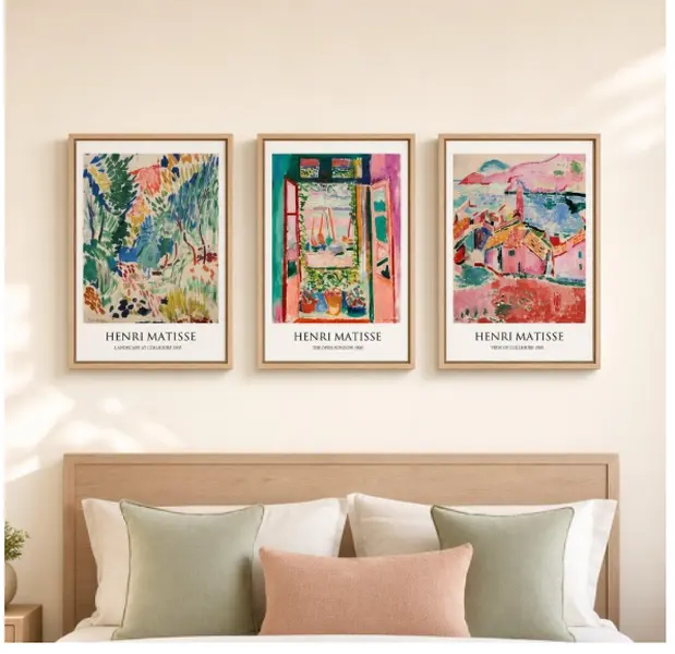 Vintage Matisse Wall Art, Large Set of 3 Piece Colorful Canvas Artwork for Walls, Matisse Retro Landscape Paintings Prints Pictures for Living Room Bedroom Hallway Office Wall Decor