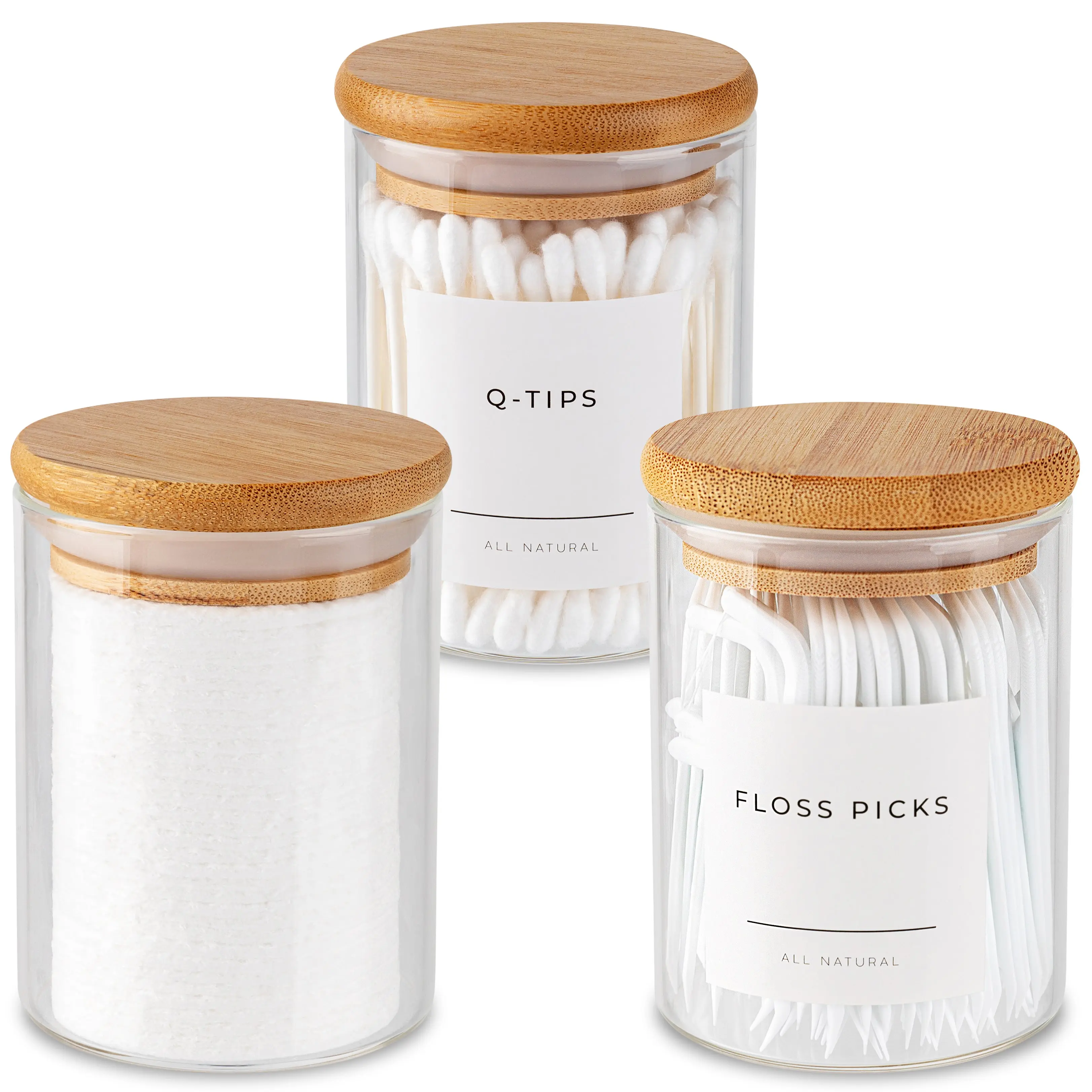 Mini Glass Apothecary Jars with Bamboo Lids - 10 oz Set of 3, Home Organiser Storage Bottles & Containers for Kitchen