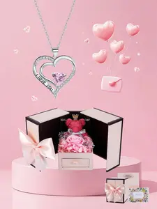 Heart Shaped Cz Birthstone Necklace, I Love You Pendant, Mos Bear Rose Jewelry Gift Box, Girlfriend Birthday Anniversary Present, Exquisite Jewelry Gift