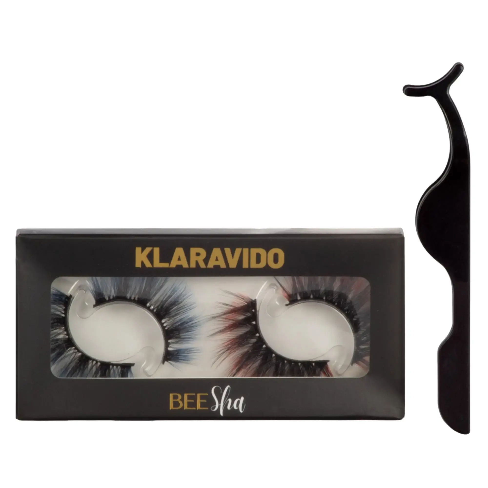 Colored Eyelashes Set 2 pairs Colorful False Lashes Blue & Red. Cruelty Free. Long lasting, Reusable lightweight. Comfortable Lash extension volume. By Klara Vido Makeup Synthetic