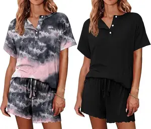 Ekouaer Women's 2-Pack Pajama Sets for Women - Breathable Elastic Fabric, Short-Sleeve Top, Drawstring Shorts, Machine Washable Casual Loungewear Sleepwear (S-XXL) for Party, Stockup Pyjamas