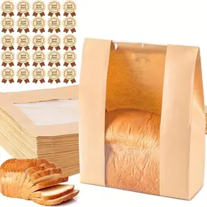 60pcs Large Paper Bread Bags, Suitable for Homemade Bread & Pastries, Store Cookies & Snacks, Includes 30 Cute Sealing Tape
