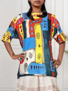 Women's All Over Pattern 3/4 Sleeve Sweater Pullover, Print, Casual Elegant Round Neck Knit Top for Summer, Fashion Women's Knitwear for Daily Wear