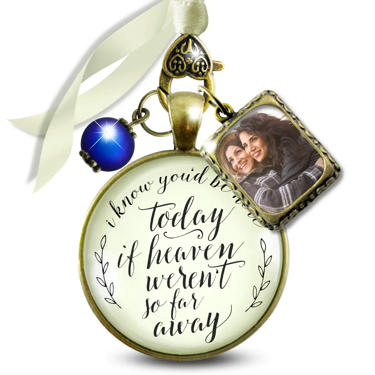 Wedding Bouquet Memorial Charm I Know You'd Be Here Heaven Rustic Memory Photo