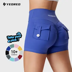 YEOREO CoreFlex Women High Waist Biker Shorts with Pockets Contour Seam Athletic Workout Shorts