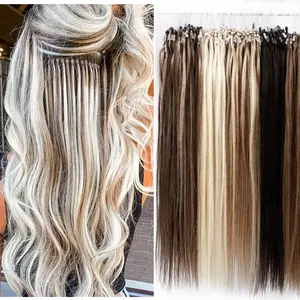 Microlinks Hair Extensions 50g/100s Micro Loop Hair Extensions for Women Micro Ring Micro Beads 100% Real Human Hair Extensions 16-24inch Brown Blonde