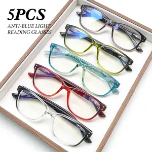 5 Pack Blue Light Blocking Reading Glasses Square Frame Spring Hinge Clear Fashion for Women Men Lightweight Mix Color High Quality Eyeglasses Daily