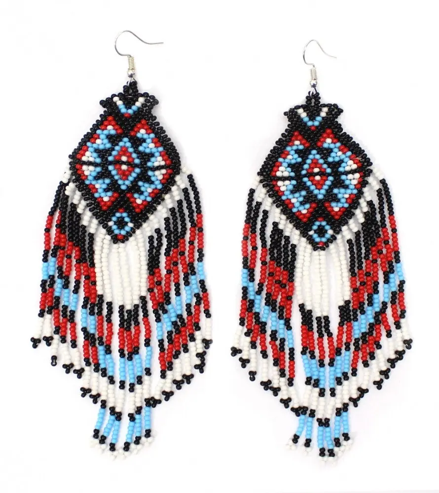 Handmade Beaded White Red Black drop dangle Hook Earrings