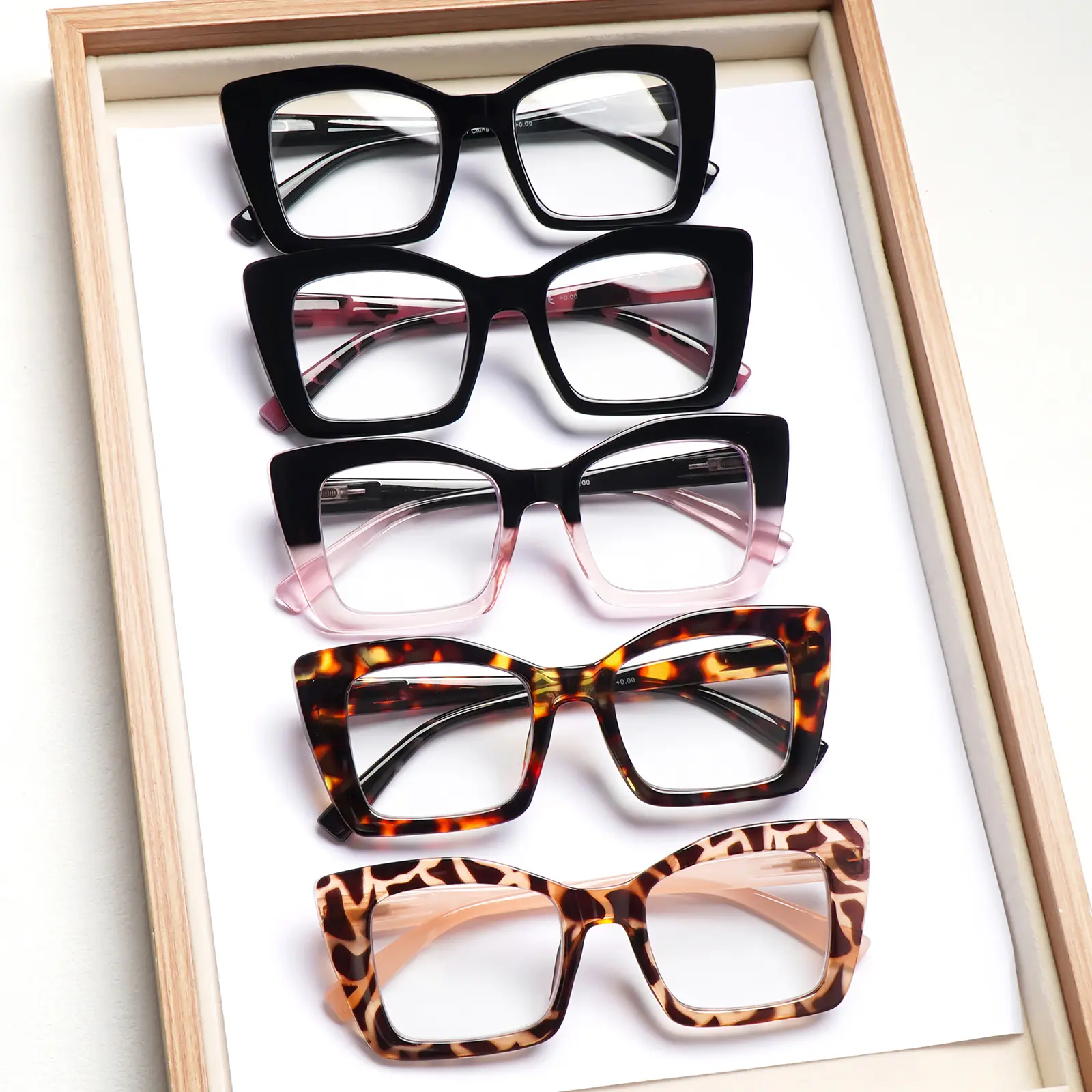 5-Piece Set Of Stylish Retro Blue Light Blocking Reading Glasses For Women Large Solid-Color Printed Frames With Spring-Hinge Design Fashionable For Daily Outings And Work
