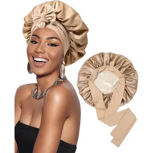 Satin Bonnet Bonnet for Sleeping Sleep Cap Double Layer Hair Bonnet with Elastic Tie Band for Curly Hair Night Cap