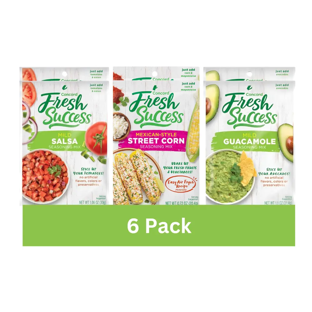 Concord Foods Mild Salsa, Guacamole & Mexican Street Corn Seasoning Mix Variety Pack – Easy to Make, Mild Spice, Authentic Mexican Flavors for Chips, Tacos & Dips, 1.06 oz, 6 Pouches