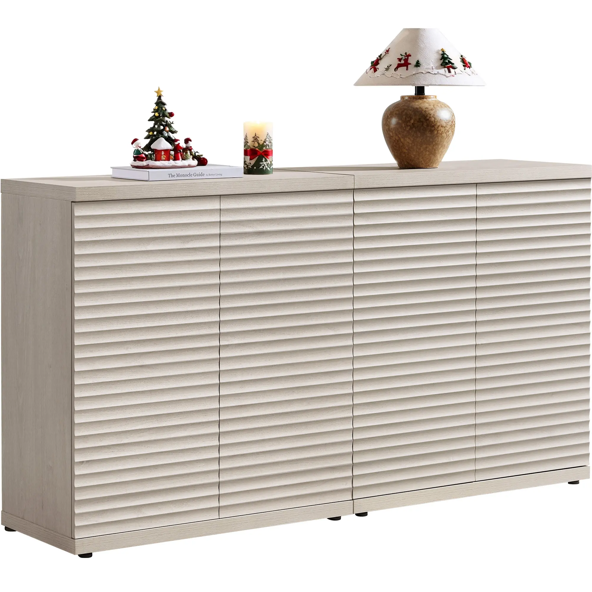 SICOTAS Sturdy Waterproof Engineered Wood Buffet Cabinet - Furniture, House Furniture with Doors, 2 Shelves for Plates & Decor, Modern Credenza, Fluted Media Console, TV Stand for Living Room, Dining Room, Mid Century Modern