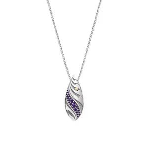 Bali Filigree Artisan Oval Drop Pendant Necklace with Amethyst