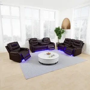 Recliner Leather Sofa Set,Power Recliner Couch Set for Living Room,Air Leather Reclining Couch Set,Living Room Furniture Set with Cup Holder/Charging for Office Home,Dark Brown (Sofa+Loveseat)