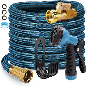 100ft/75ft/50ft/25ft/15ft Garden Hose With 8-Function High-Pressure Spray Nozzle,Lightweight,Non-Expandable Water Hose For Yard,Lawn,Car Wash & Outdoor Use,Water Hose