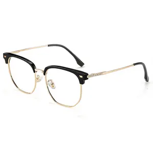 Retro polygonal eyebrow line half-frame glasses for men D8021 Black Warrior stylish and cool prescription glasses available with prescription lenses