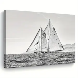 Sailing Sailboat Canvas Wall Art, Black and White Ocean Theme, Woven Fabric, Suitable for Living Room, Bedroom, Kitchen, Home and Office Decoration, Perfect Bachelorette Party Gift, Size 11.8inch x 15.7inch