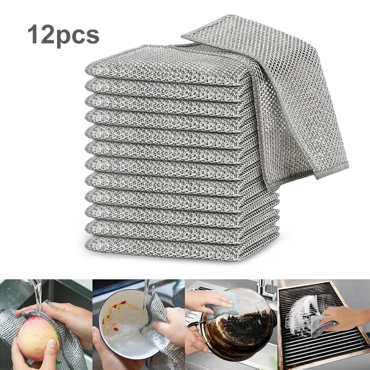 12-Pack Long-Lasting Stainless Steel Wire Scrubber, Non-Scratch Heavy-Duty Dishwasher-Safe Reusable Metallic Fiber Tool, Kitchen Essential, Mothers Day Gift tiktokshopbacktoschool