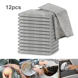12 Pack Stainless Steel Scrubber, Non-Scratch Heavy-Duty Dish Cleaning Cloth, Reusable Metallic Fiber Scrubber for Kitchen, Dishwasher Safe, Multi-Use Cleaning Rags Towel
