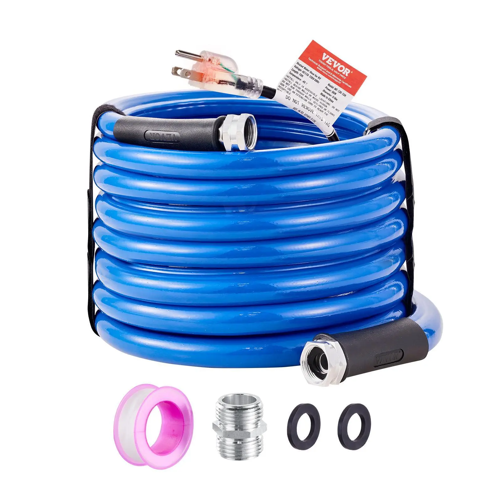 VEVOR 25ft Heated Water Hose for RV, Heated Drinking Water Hose Antifreeze to -45°F, Automatic Self-regulating, 5/8" I.D. with 3/4" GHT Adapter, Lead and BPA Free