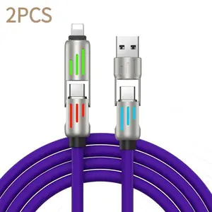 2Pcs 6.6FT 4-in-1 Charging Cable  Fast Charger, Multi-functional 240W Fast Charge Data Cable, Phone Accessories Suitable for 15/14/13/12/11 Phone Pro, Cellphone Charging Accessories