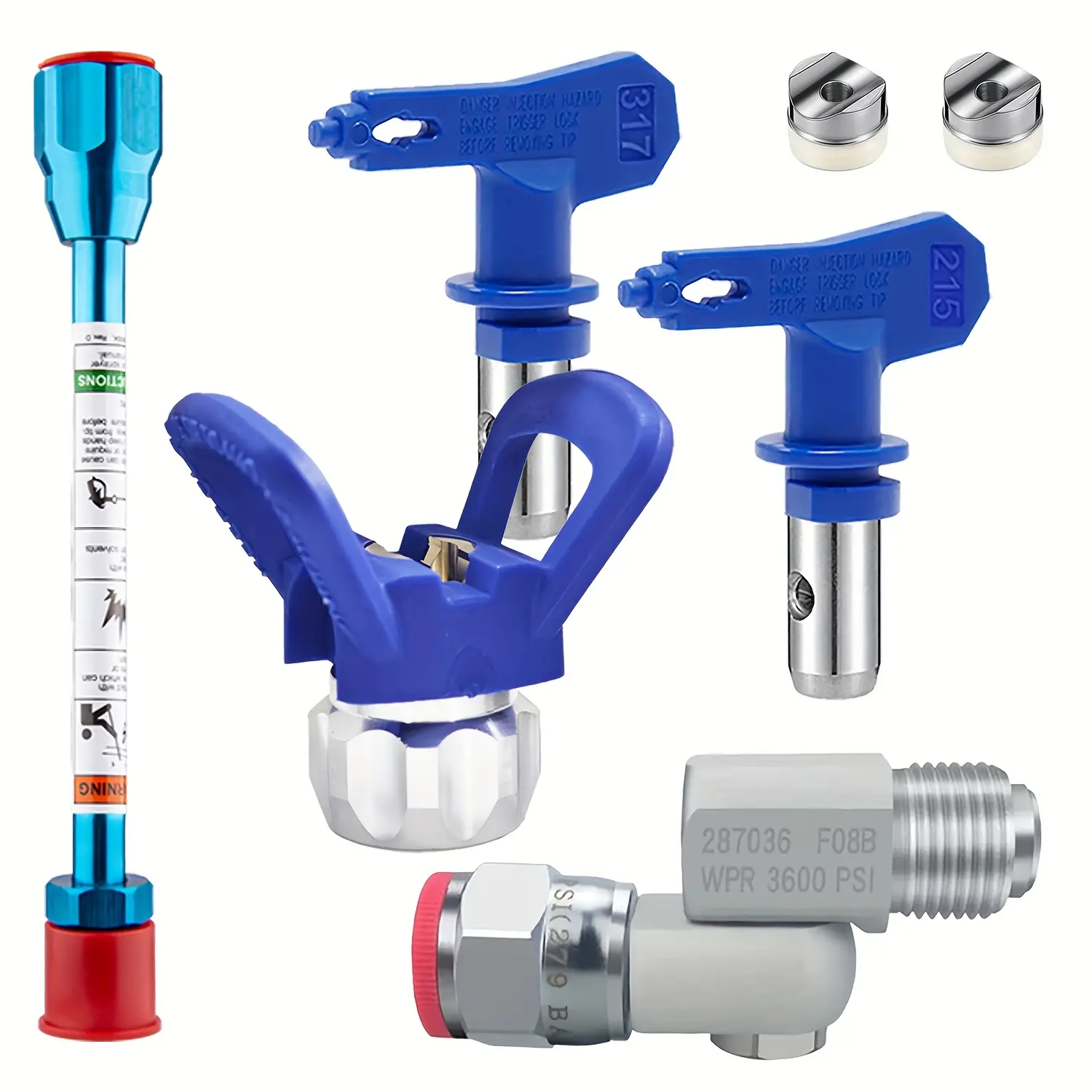 5-Piece Spray Gun Nozzle Kit, containing a universal joint, 215 and 317 rotatable Quick Connect Nozzles, 7.87-inch extension rod, and nozzle holder, suitable for contractors, residential construction, and garden decks, Sprayer Nozzles, Spray Nozzle Set