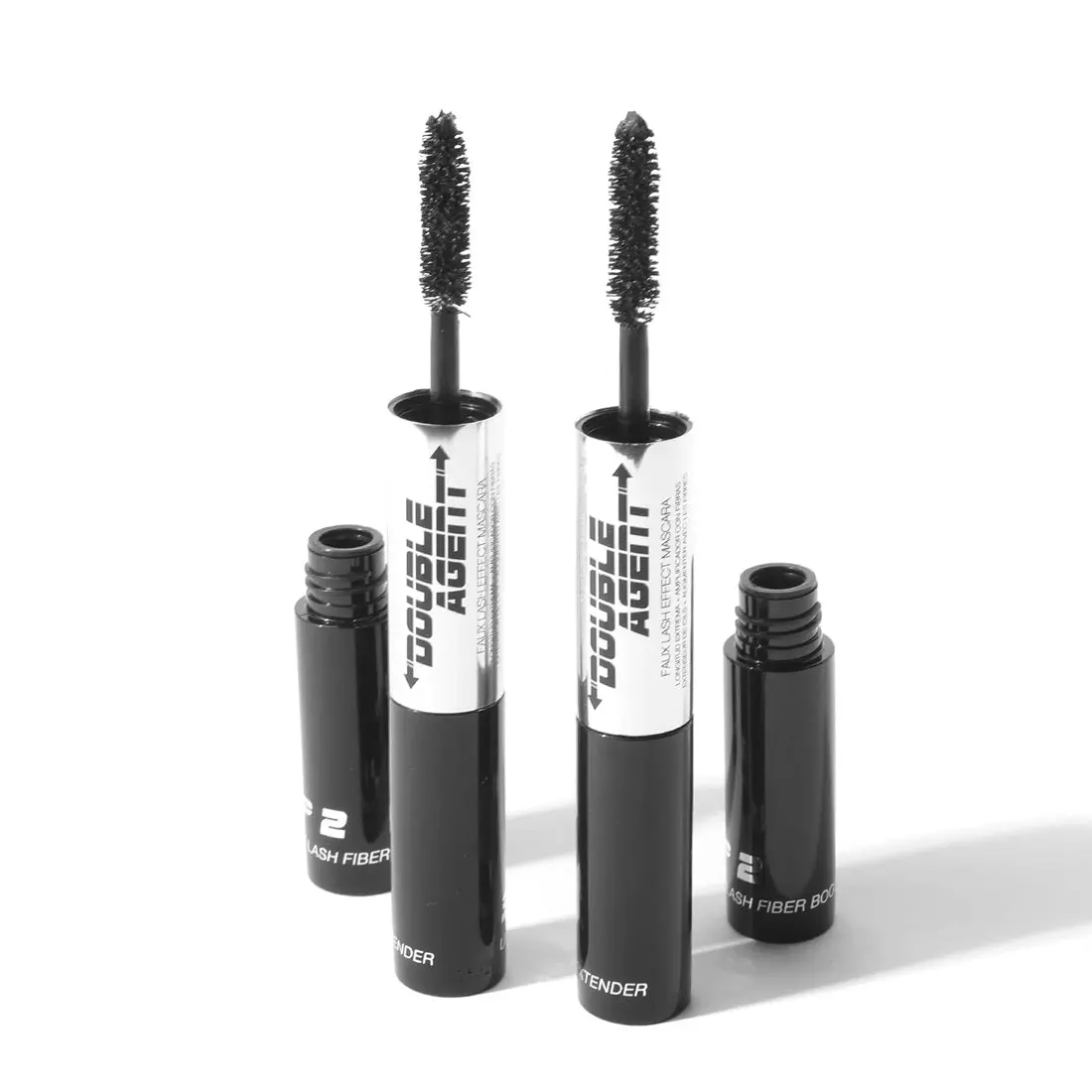 Palladio Double Agent Lash Extender Undercover Fiber Booster Mascara, Dual Lash Cosmetic System, Synthetic Voluminous Lengthening Makeup, Jet Black - Faux Eyelash Length & Volume Enhancer, Voluminous Lengthening Mascara